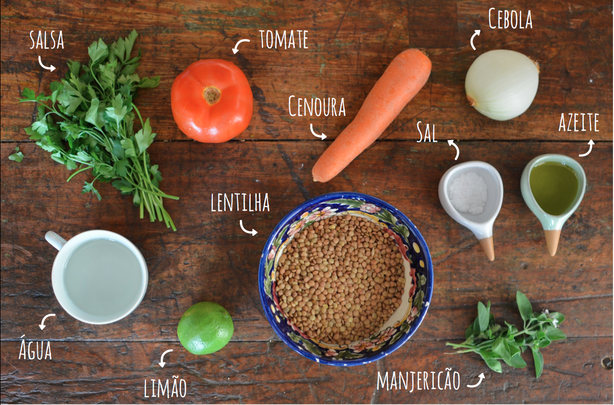ingredientes salada de lentilha