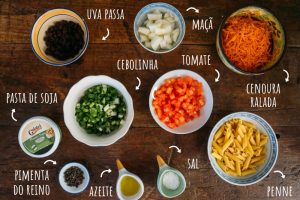 ingredientes salada de macarrão vegana
